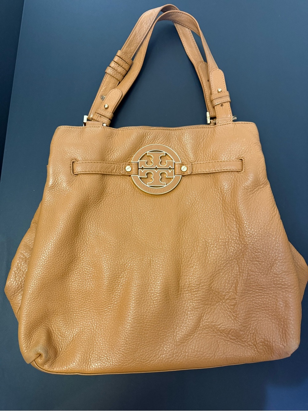 Tory Burch Caramel Leather Shoulder Bag with Gold Logo